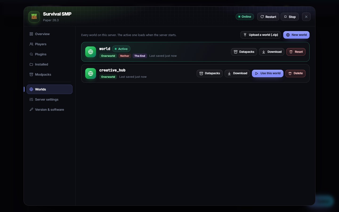Worlds and datapacks, handled